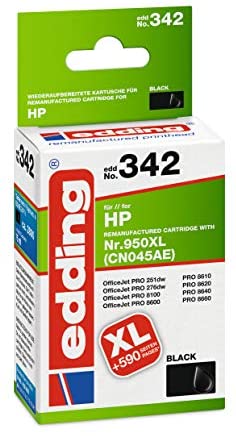 edding Druckerpatrone EDD-342 – Einzelpatrone – Schwarz – 75 ml – Reichweite 2890 Seite – Ersetzt HP 950XL (CN045AE)