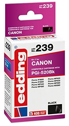 edding Druckerpatrone EDD-239 – Einzelpatrone – Schwarz – 20 ml Reichweite 405 Seiten – Ersetzt Canon PGI-520BK
