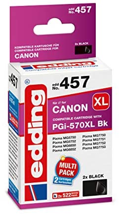 edding Druckerpatrone EDD-457 – Doppelpack – 2x Schwarz – 2x 25 ml – Reichweite 2x 520 Seiten – Ersetzt Canon PGI-570XL