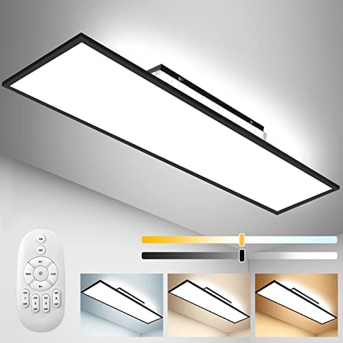 Dimmbar LED Deckenleuchte Panel 120×30 cm mit Backlight, 55W Deckenlampe mit Fernbedienung, Indirekt Stark Leuchtkraft Licht, Warm Natur Kalt Tageslichtlampe für Büro Werkstatt Garage Wohnzimmer Küche