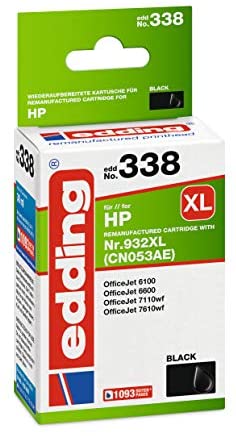 edding Druckerpatrone EDD-338 – Einzelpatrone – Schwarz – 30 ml – Reichweite 1090 Seiten – Ersetzt HP 932XL (CN053AE)