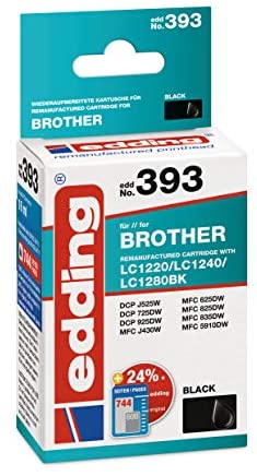 edding Druckerpatrone EDD-393 – Einzelpatrone – Schwarz – 16 ml – Reichweite 740 Seiten – Ersetzt Brother LC1240BK