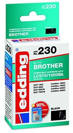 edding Druckerpatrone EDD-230 – Einzelpatrone – Schwarz – 22 ml – Reichweite 680 Seiten – Ersetzt Brother LC970/1000BK