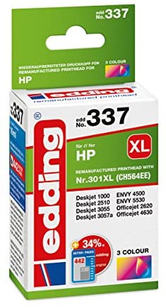 edding Druckerpatrone EDD-337 – Einzelpatrone – 3-Farbig – 16 ml – Reichweite 440 Seiten – Ersetzt HP 301XL (CH564EE)